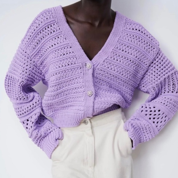 Zara | Sweaters | Zara Pointelle Knit Cardigan With Pearl Buttons | Poshmark